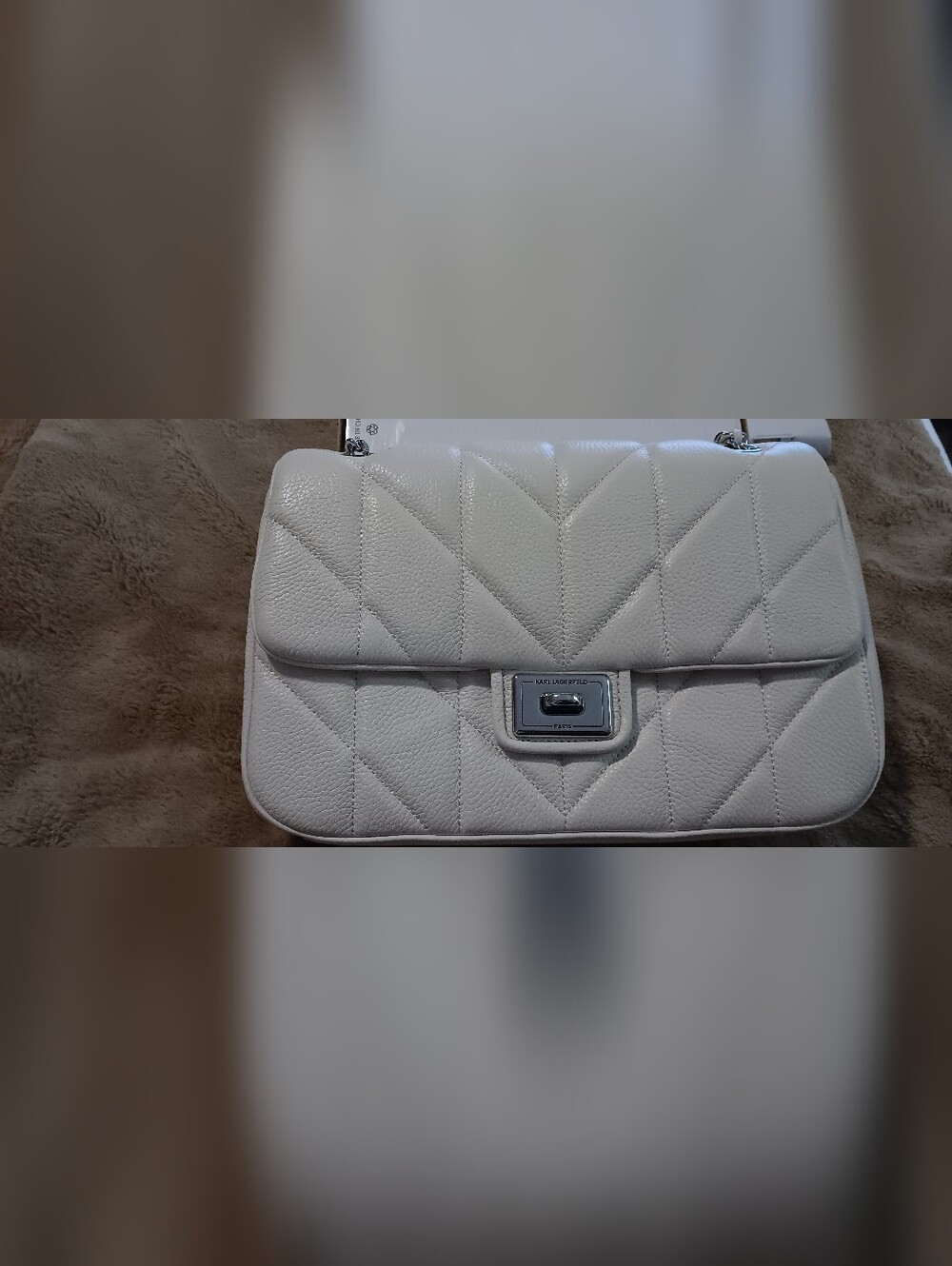 Karl Lagerfeld Quilted Leather Shoulder Bag - Winter White